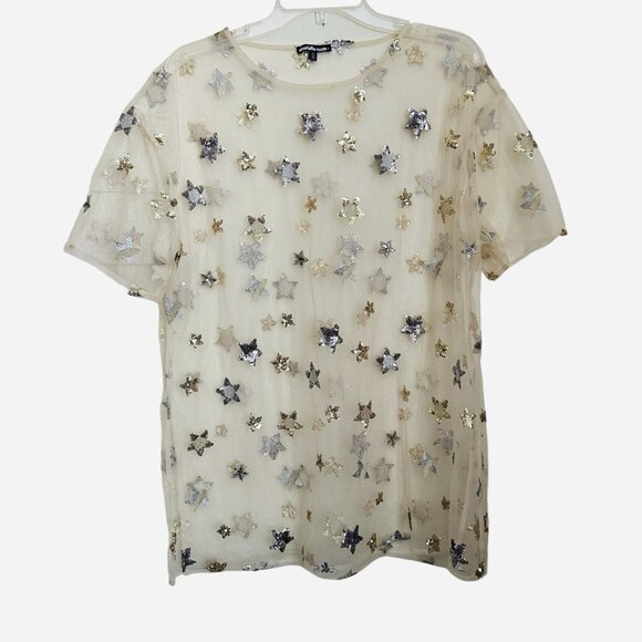 Charlotte Russe Star Embellished Sheer Short Sleeve Top Fairycore 1X Sequins - Picture 3 of 7